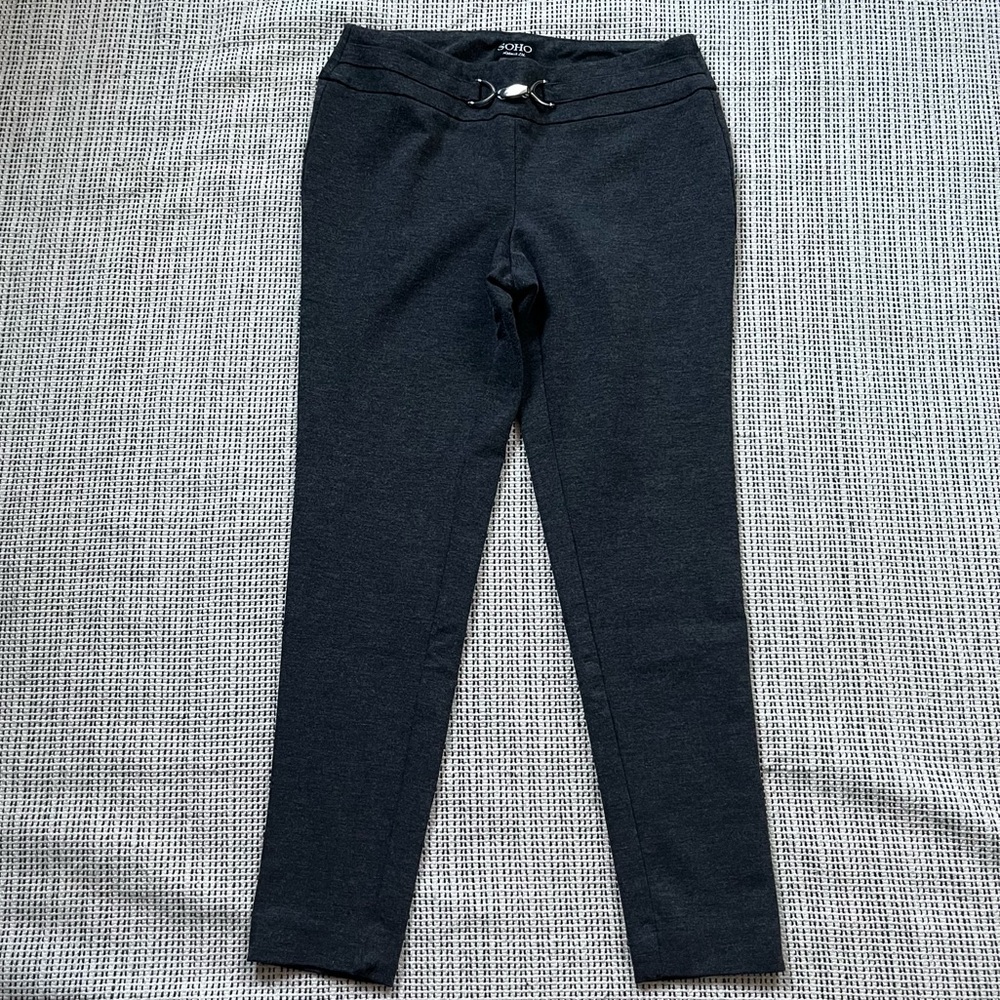 SOHO Dark Grey Trousers with Silver Belt Detail Size S
